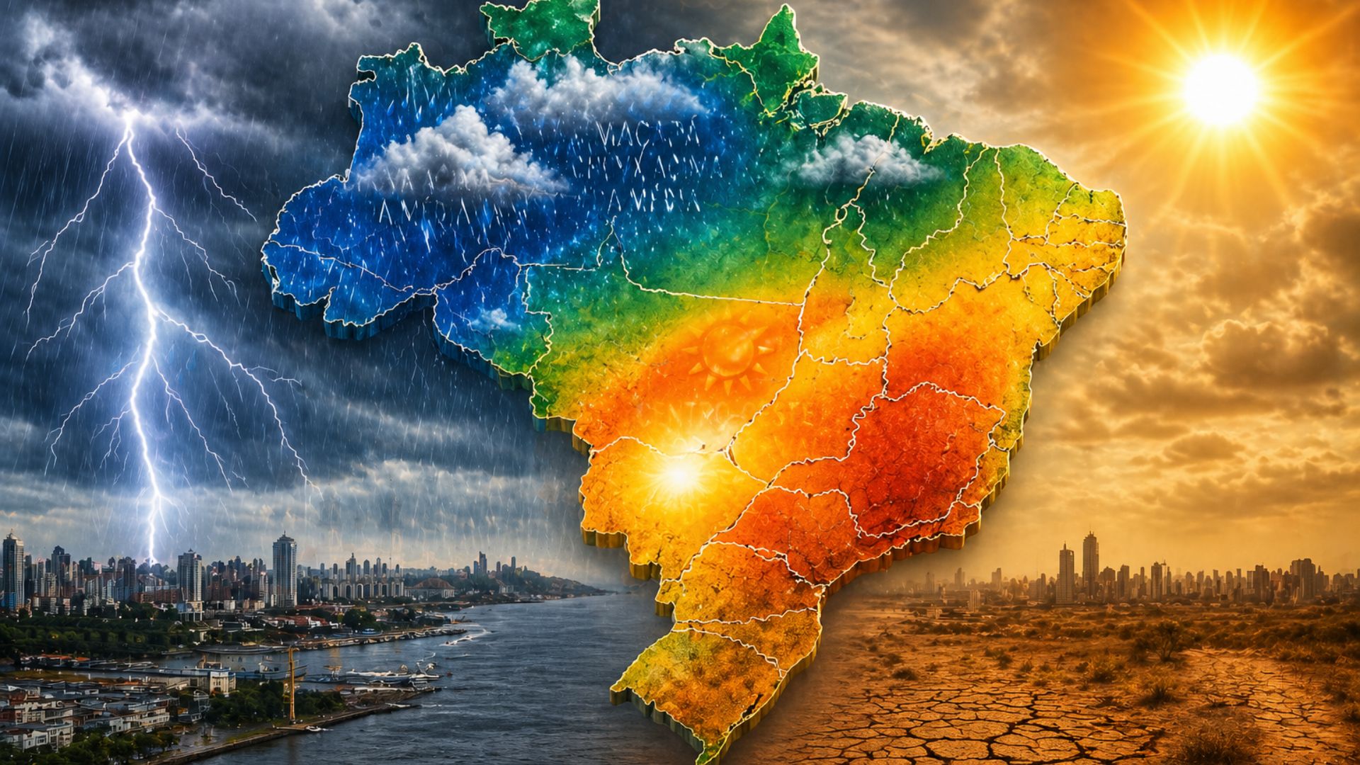 Brasil tem chuva acima da média no Norte e calor intenso no Centro-Oeste, com baixa umidade e extremos climáticos no fim de abril.