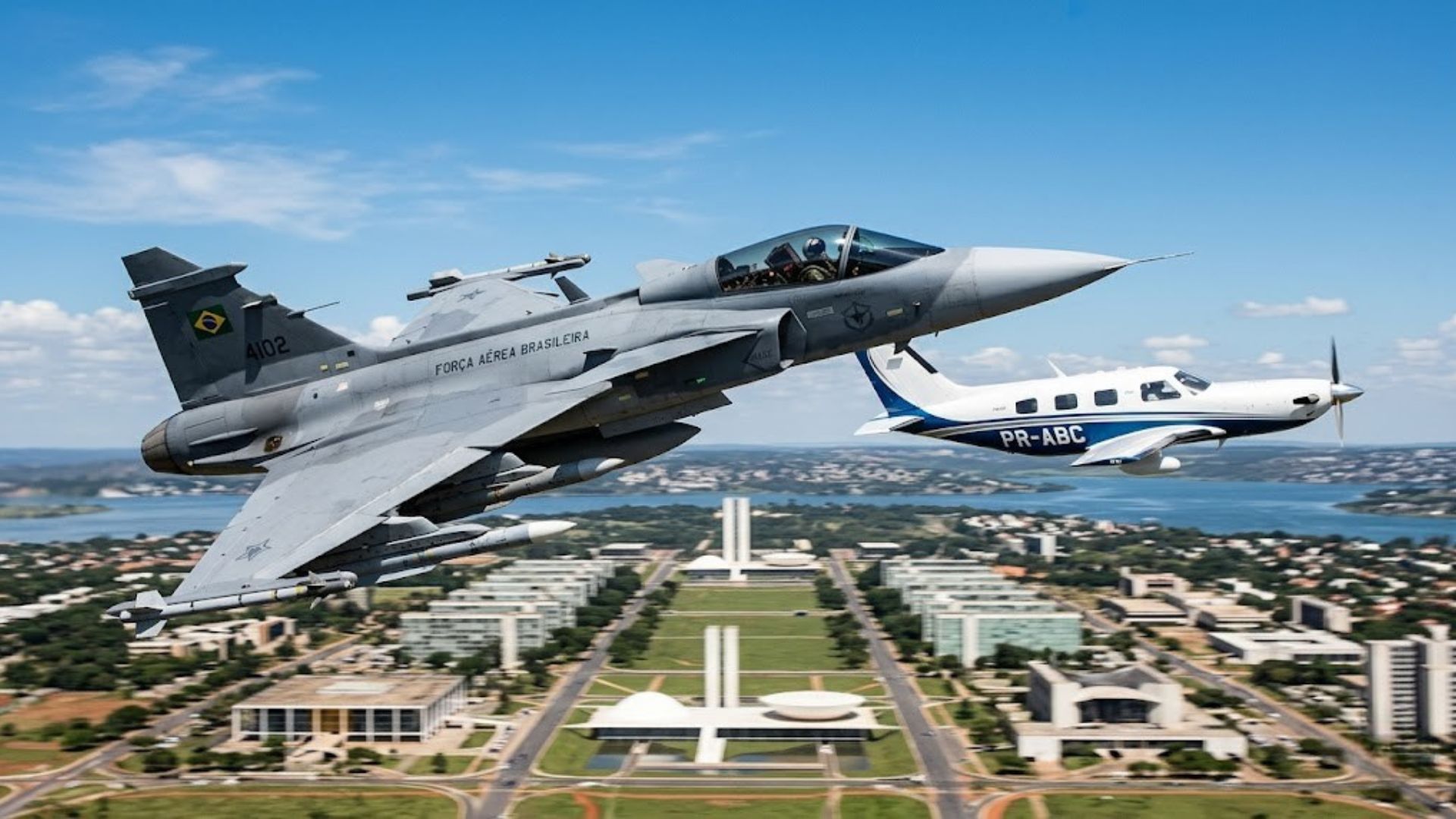 Gripen da FAB intercepta avião civil pela primeira vez em Brasília e reforça a nova fase operacional do caça no Brasil. (Imagem: ilustração)
