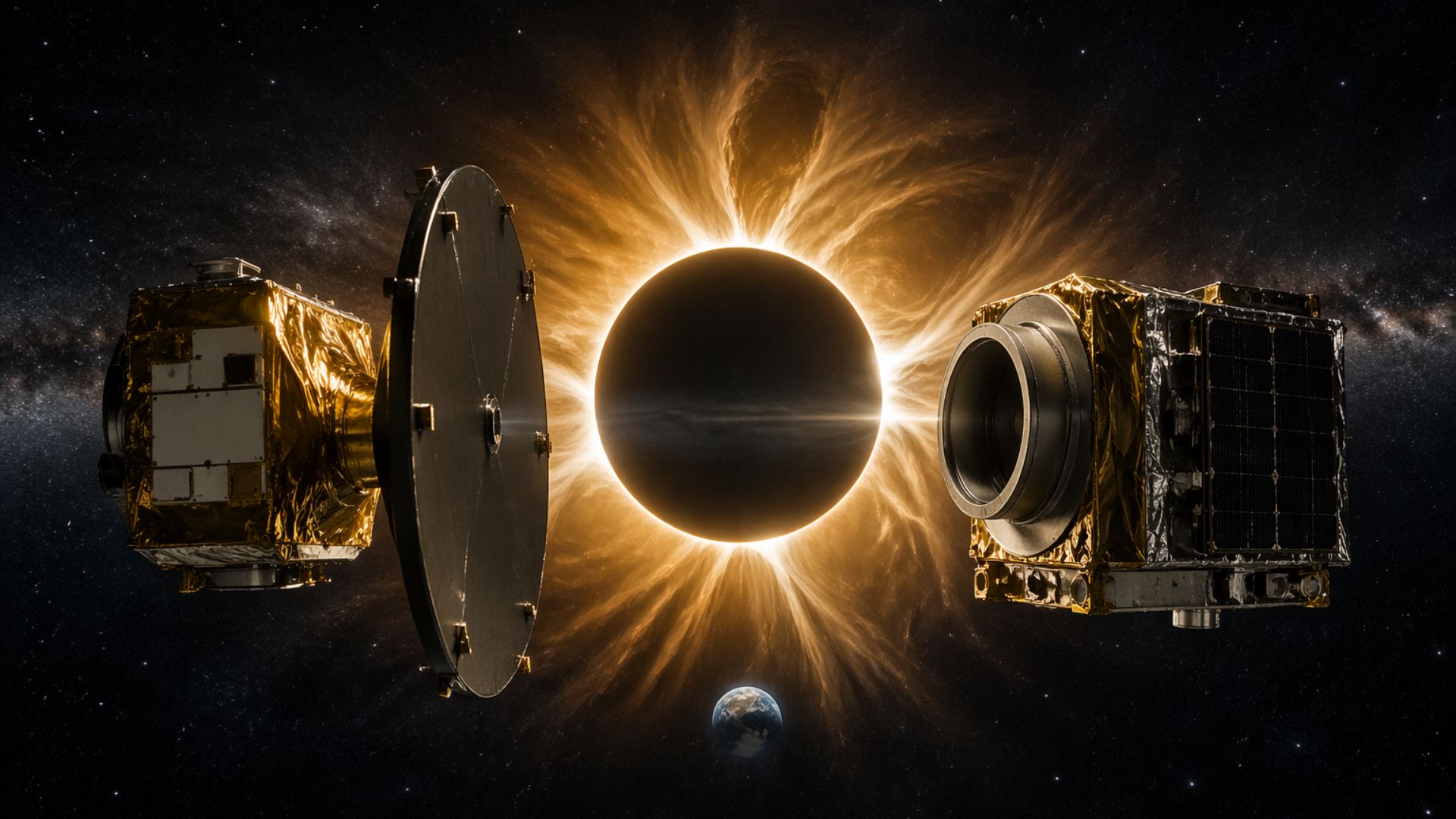 Missão Proba-3 da ESA cria eclipses solares artificiais e revela detalhes inéditos da coroa solar com dois satélites em formação.