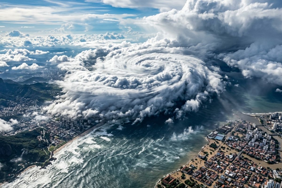 Imagens de satélite mostram nuvens pesadas e frente fria avançando ciclone deixa temporais do RS a SP, ventos de até 100 kmh e alerta do Inmet, hoje com risco de granizo