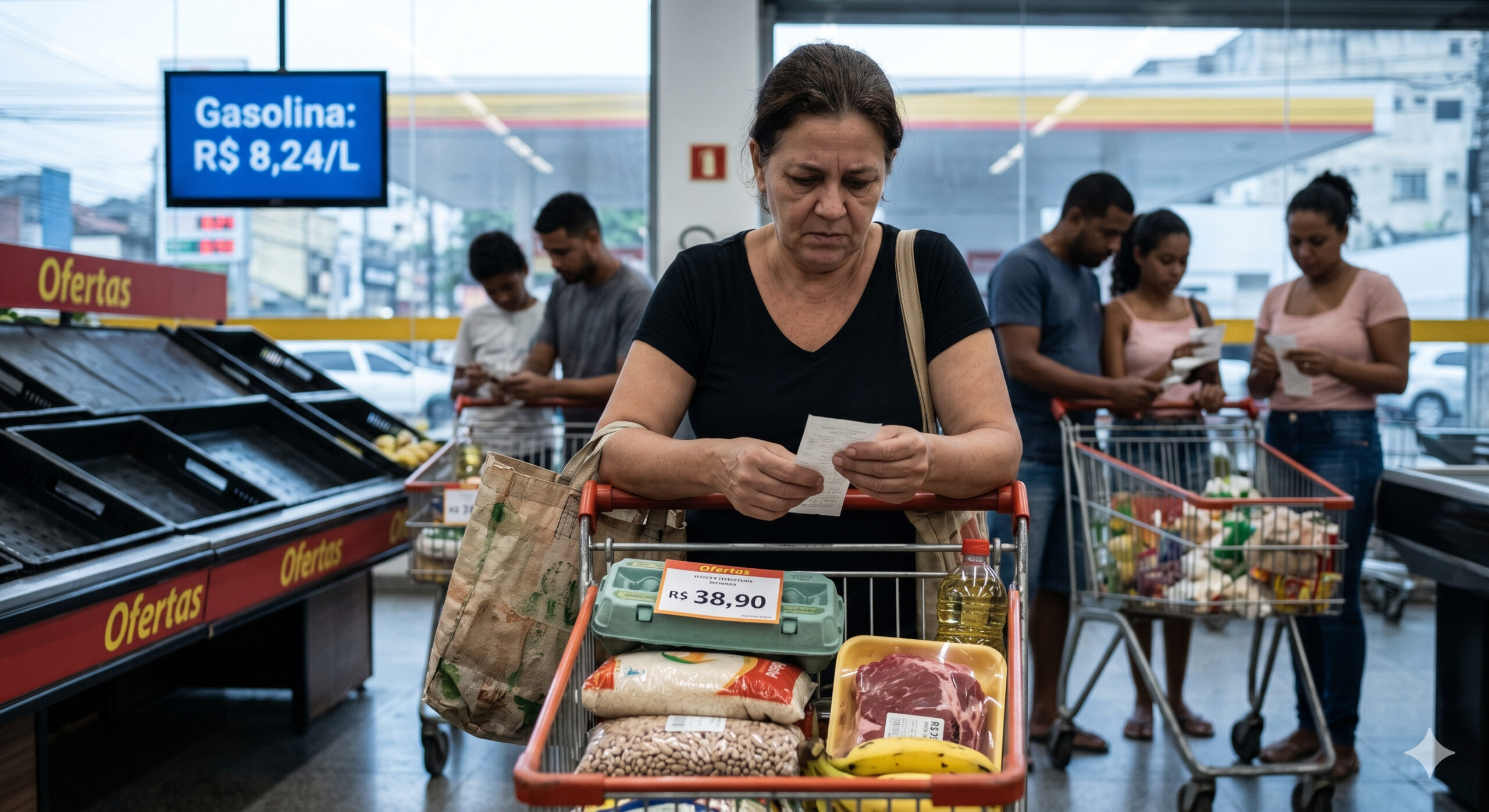 Custo de vida volta a subir no Brasil em 2026, inflação acelera para 4,14% em 12 meses, gasolina dispara 4,59%, alimentos pressionam o orçamento e famílias sentem no bolso a perda de poder de compra