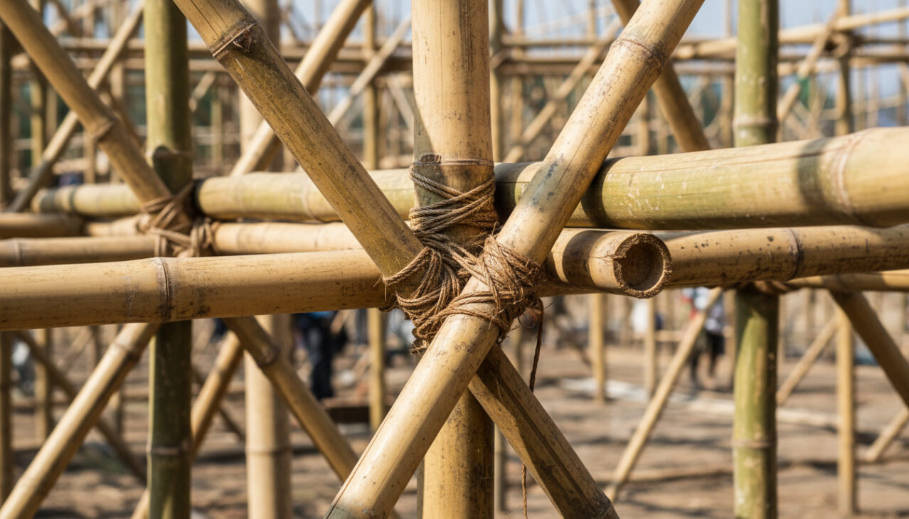 Juntas de bambu em estrutura de construção