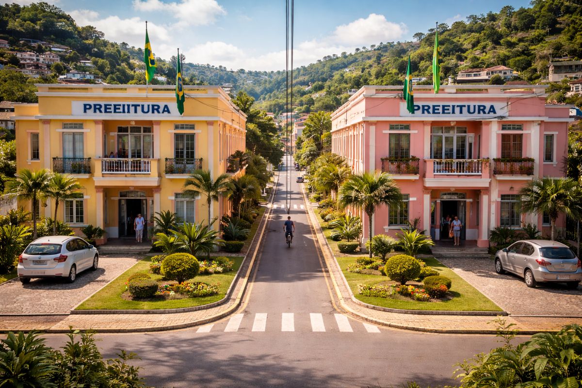 Mais de 3.900 municípios do Brasil não geram receita para se manter. Duas prefeituras a 700 metros de distância no RN são o retrato do desperdício de dinheiro público.