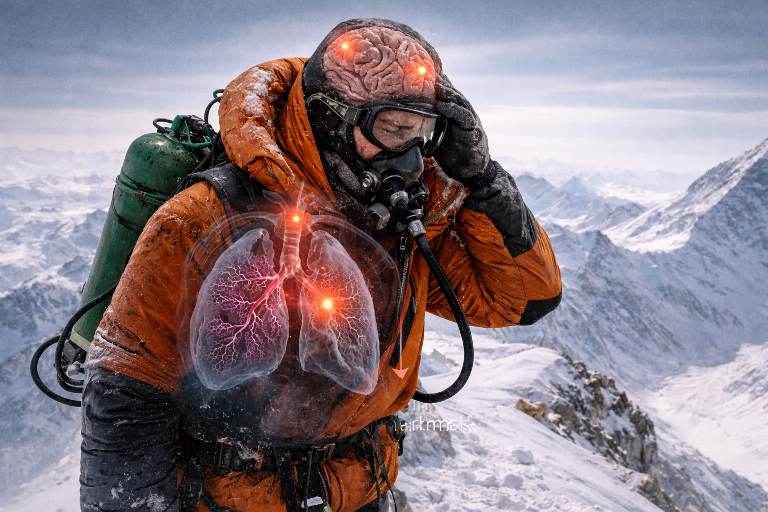Estudo revela que alpinistas que chegam ao topo do Everest respiram apenas 30% do oxigênio ao nível do mar e podem retornar com atrofia do córtex cerebral, dificuldades de concentração por semanas e possíveis danos neurológicos associados à altitude extrema