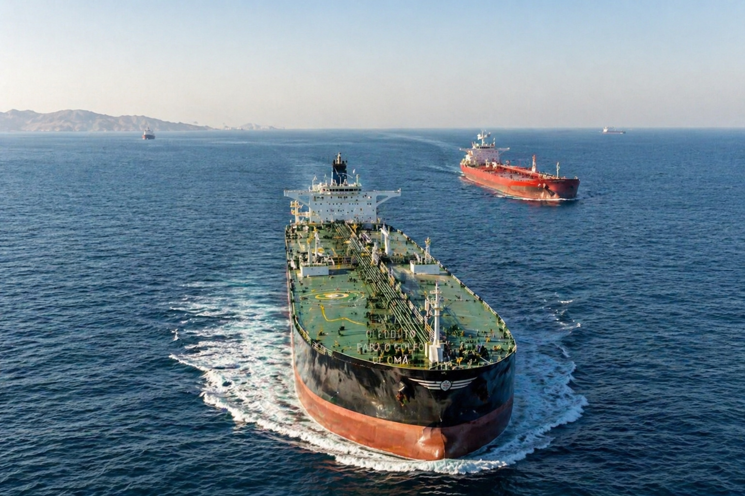 Navios petroleiros navegando no mar em rota de transporte de petróleo
