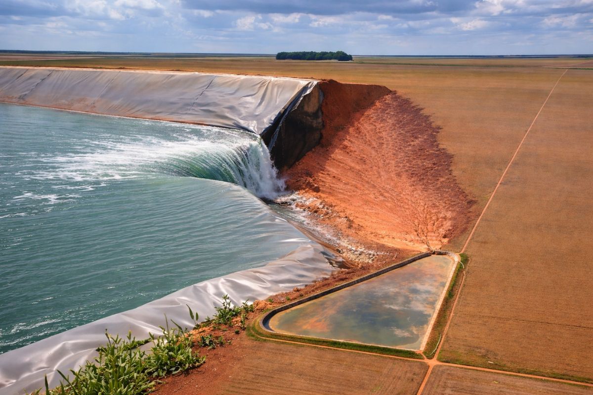 Piscinão de irrigação rompe em fazenda no sul do Piauí, deixa reservatório vazio e rastro de danos; quase 1 bilhão de litros invade talhão de soja, causa prejuízo, sem feridos (3)