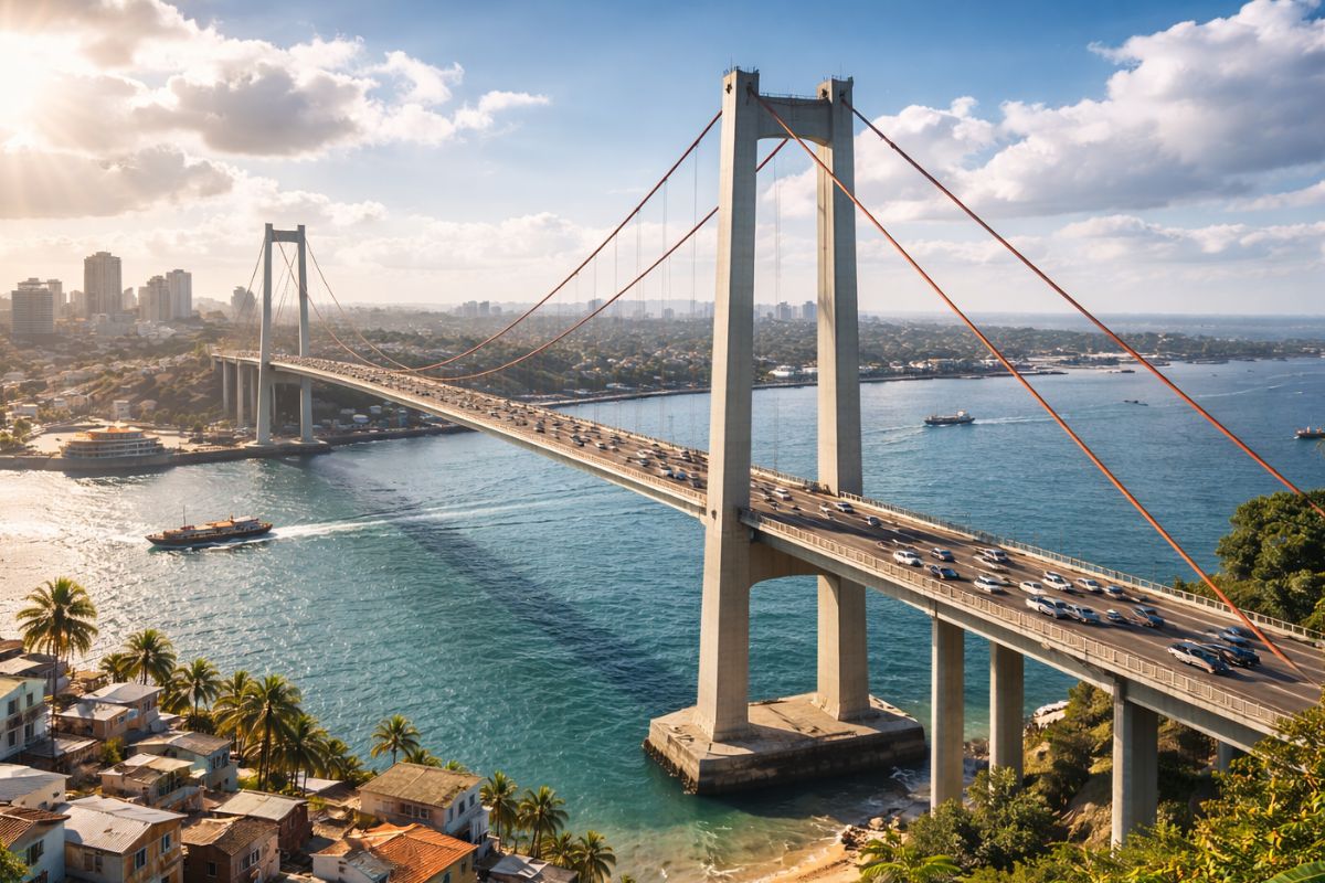 Ponte Maputo-Katembe mudou Moçambique, 3 km sobre o oceano, 680 m suspensos e torres de 140 m, obra chinesa de US$ 700–800 milhões que encerrou balsas e também trouxe dívida (4)