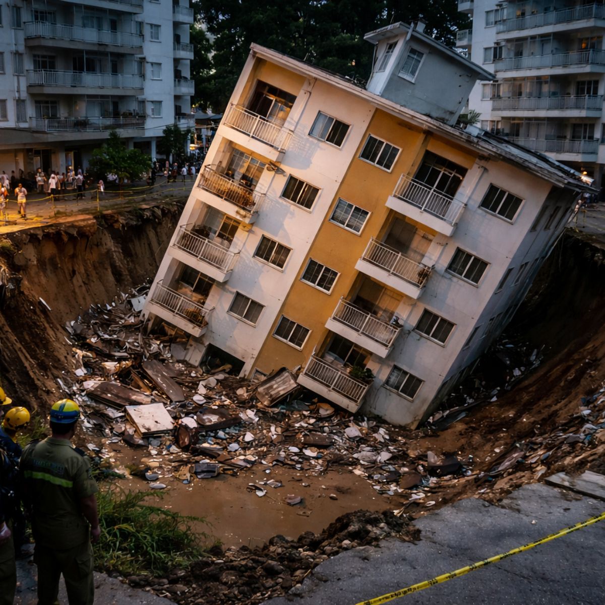 Um prédio de quatro andares afundou 30 cm no chão em Itajaí (SC). A Defesa Civil interditou 16 apartamentos por risco de desabamento. Vizinhos podem ser os próximos.