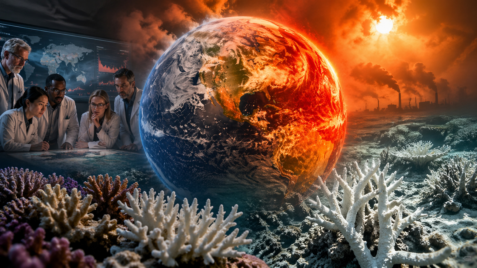 Cientistas de 23 países acendem alerta global ao afirmar que a Terra cruzou seu primeiro ponto de não retorno climático, enquanto 84% dos recifes de coral enfrentam o pior branqueamento já registrado e só poderiam se recuperar com resfriamento abaixo do aquecimento atual