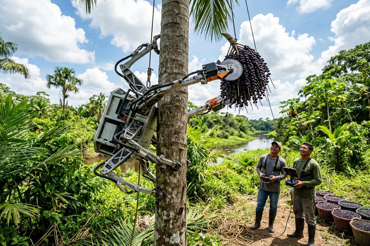 Robô que escala açaizeiro no Pará corta cachos com controle remoto, reduz acidentes de peconheiros e promete colher 10 vezes mais, chegando a 1.000 kg por dia (3)