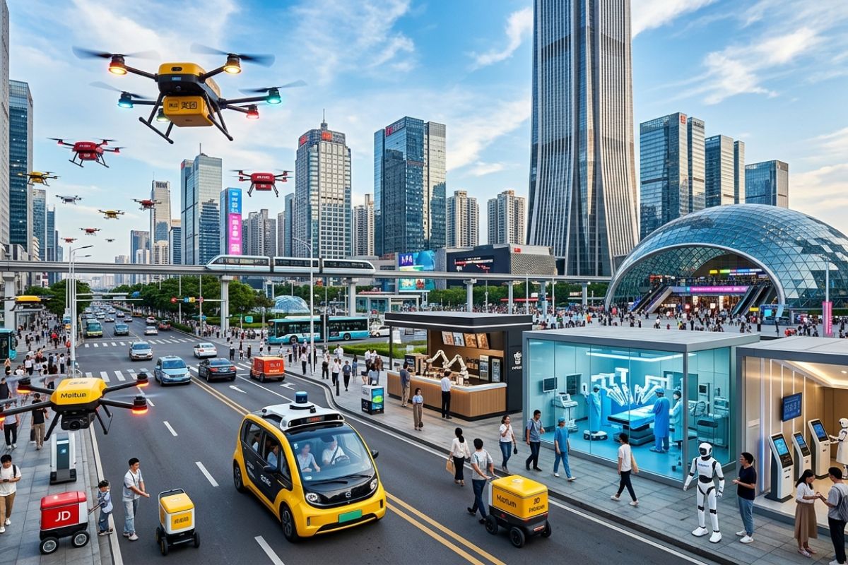 Shenzhen vira vitrine de alta tecnologia na China entregas por drones e robôs autônomos, táxi sem motorista com sensores, hotel inteligente com IA, robôs humanoides (5)