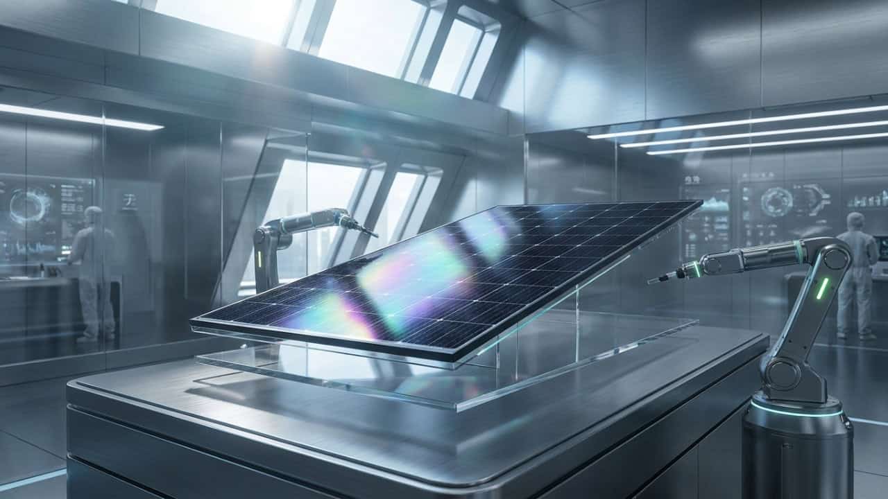 Sistema de energia solar com painéis fotovoltaicos em operação