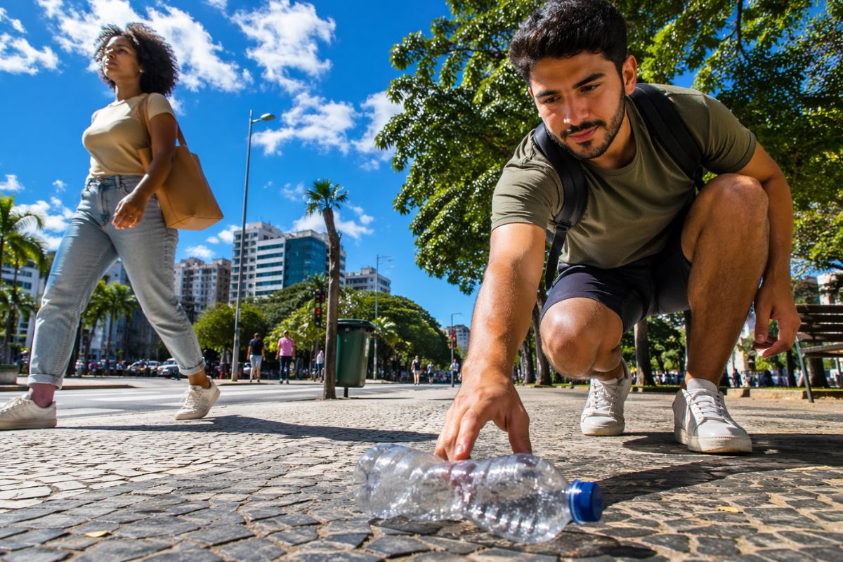 Teste social deixa garrafa no chão e revela quem ignora o lixo e quem recolhe na hora, mostrando por que cidades limpas vivem mais em paz (2)