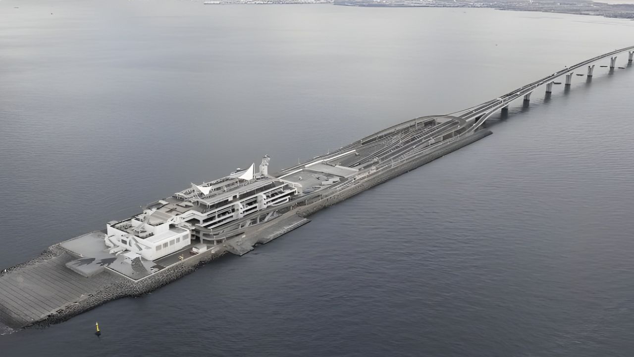 Tokyo Bay Aqua-Line has 9.6 km of underwater tunnel, bridge, and artificial island in the middle of the bay to reduce travel time in Japan.