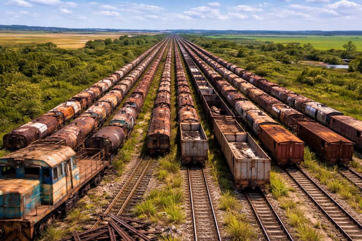 Trem sem destino no RS virou sucata, 75% dos trilhos sumiram e 500 vagões param numa fila de 3 km, malha caiu a 900 km e governo promete recuperação em 2026 (1)