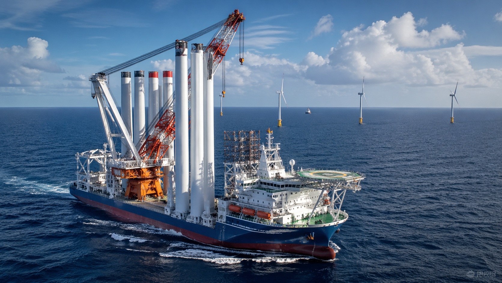 Um navio gigante de quase 220 metros está sendo construído na Europa para instalar turbinas eólicas de mais de 15 MW