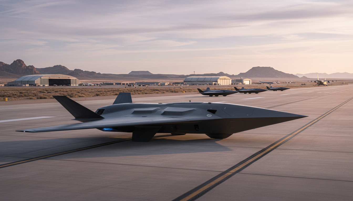Drone Anduril Fury YFQ-44A na pista militar