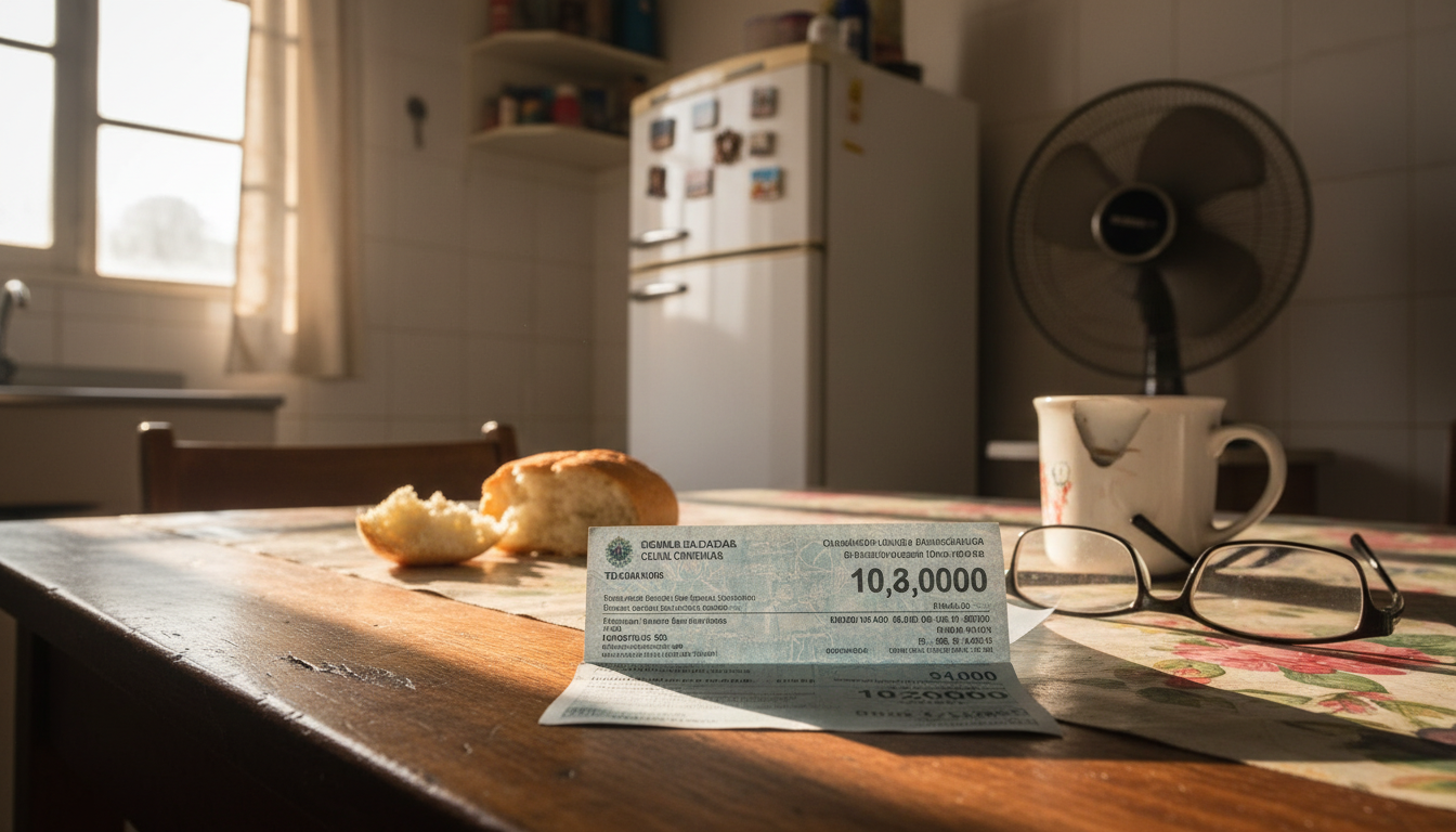 Conta de energia elétrica com valor alto em mesa de família brasileira