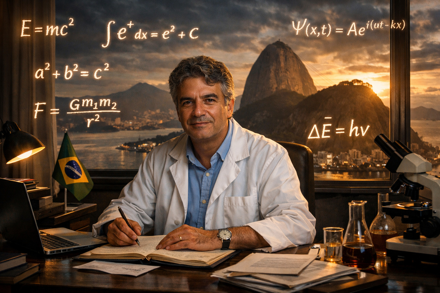 Cientista brasileiro desenvolvendo teoria física no Rio de Janeiro