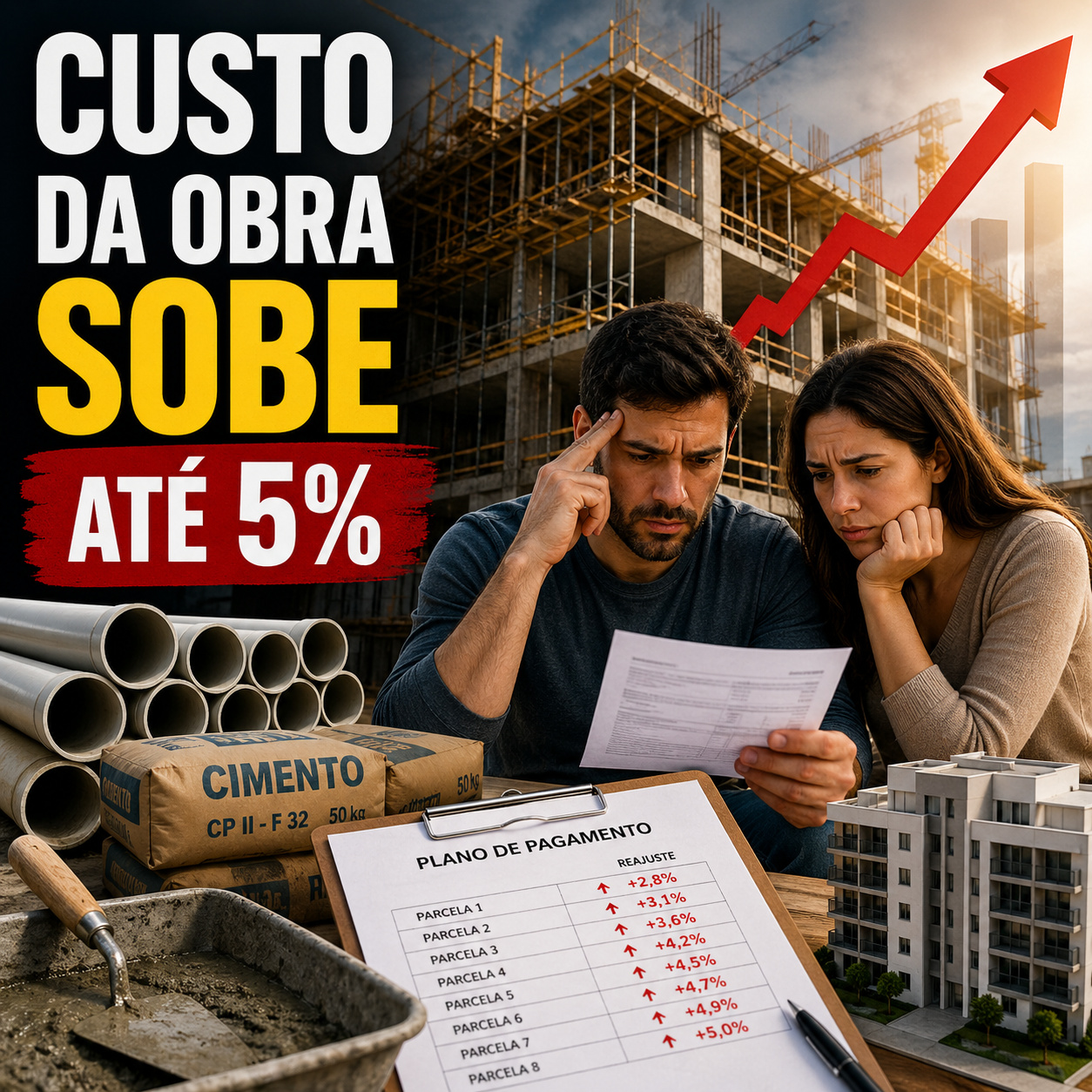 Quem comprou imóvel na planta pode pagar mais caro: custo da construção sobe com alta de até 5% em materiais como PVC e concreto e pressiona parcelas durante a obra