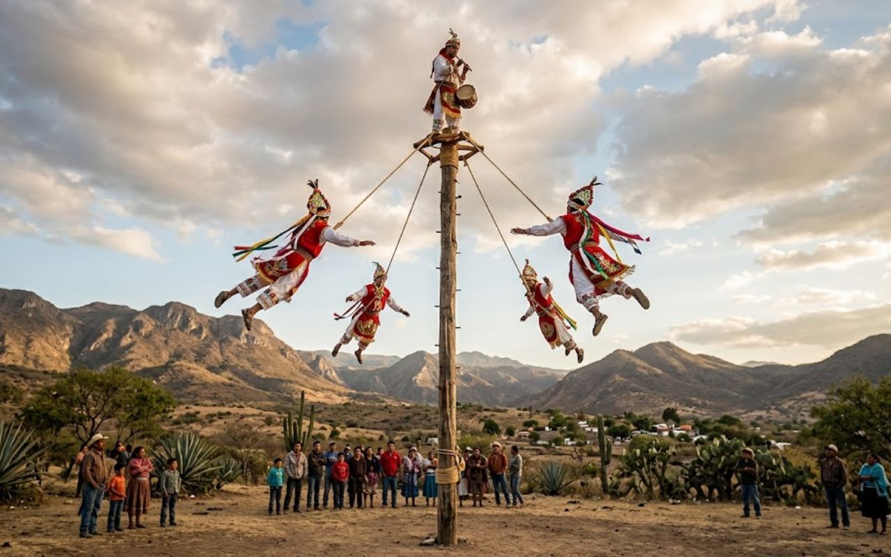 Dança dos voadores é um ritual tradicional do México ligado à chuva que atravessa séculos e impressiona pela execução.