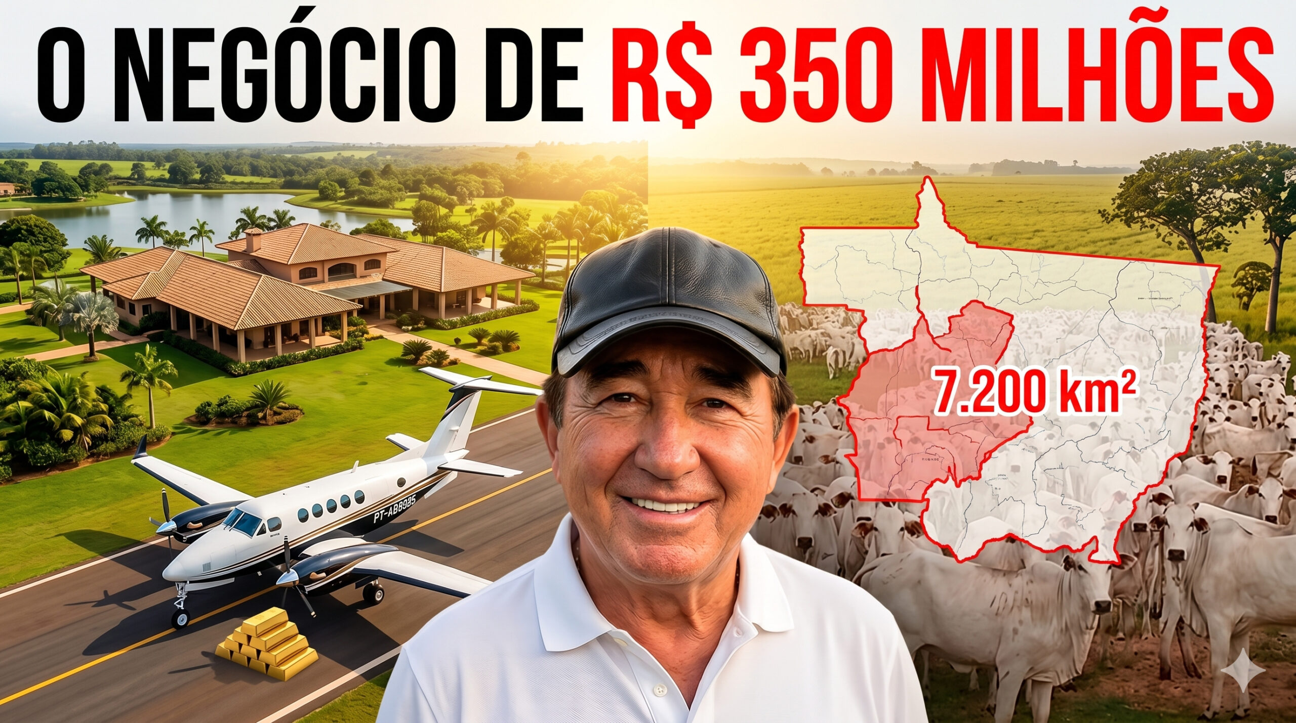 Amado Batista vendeu em 2025 uma fazenda de 7.200 km² no Mato Grosso por R$ 350 milhões, propriedade maior que muitos municípios brasileiros, com três pistas de pouso, dez lagos e 17 mil cabeças de gado, e ainda assim mantém outras fazendas que faturam R$ 120 milhões por ano só com a venda de bois