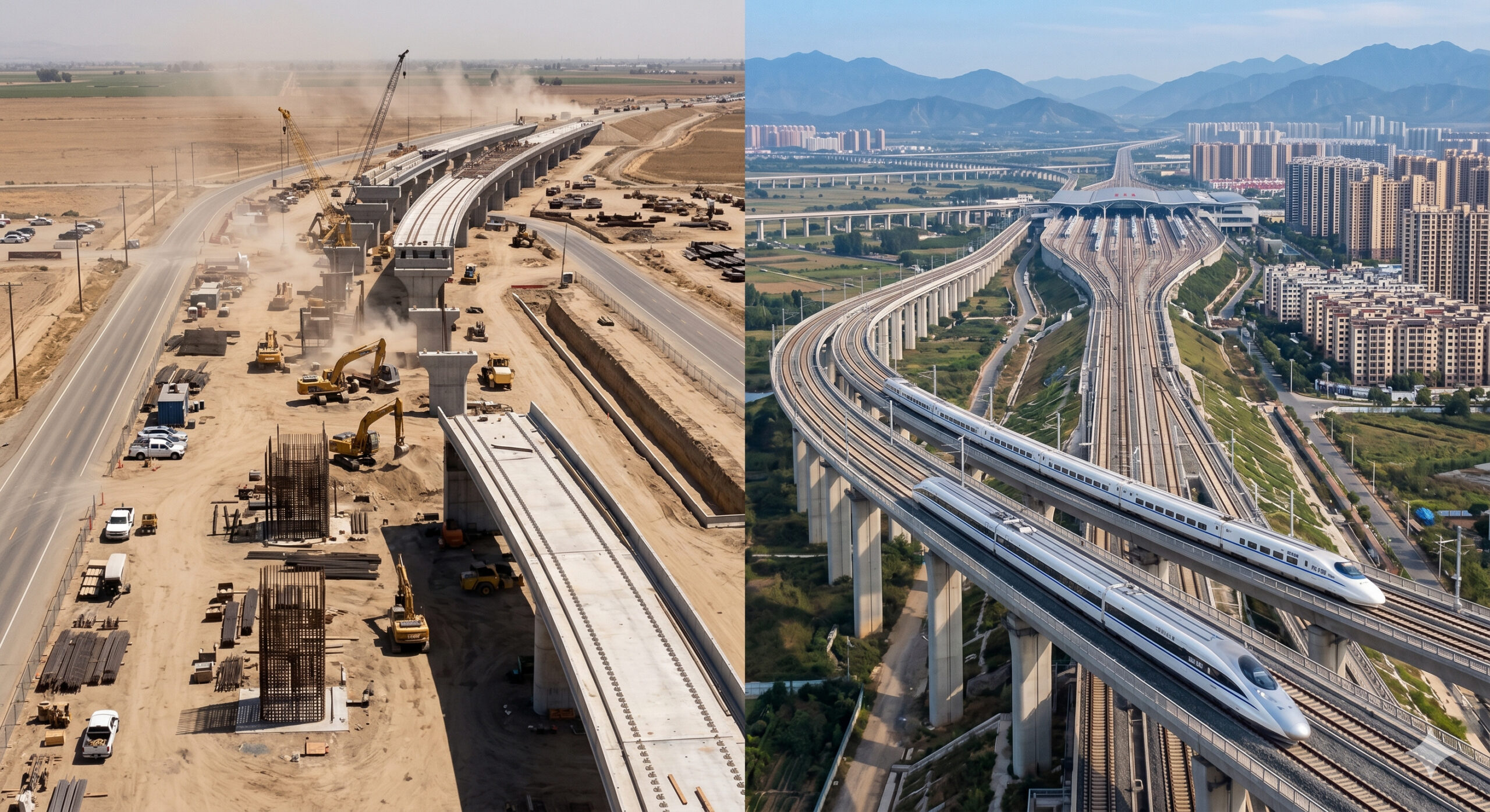 Entenda como a China construiu 50 mil km de ferrovias de alta velocidade em 17 anos, enquanto os EUA ainda patinam na obra da Califórnia desde 2015.