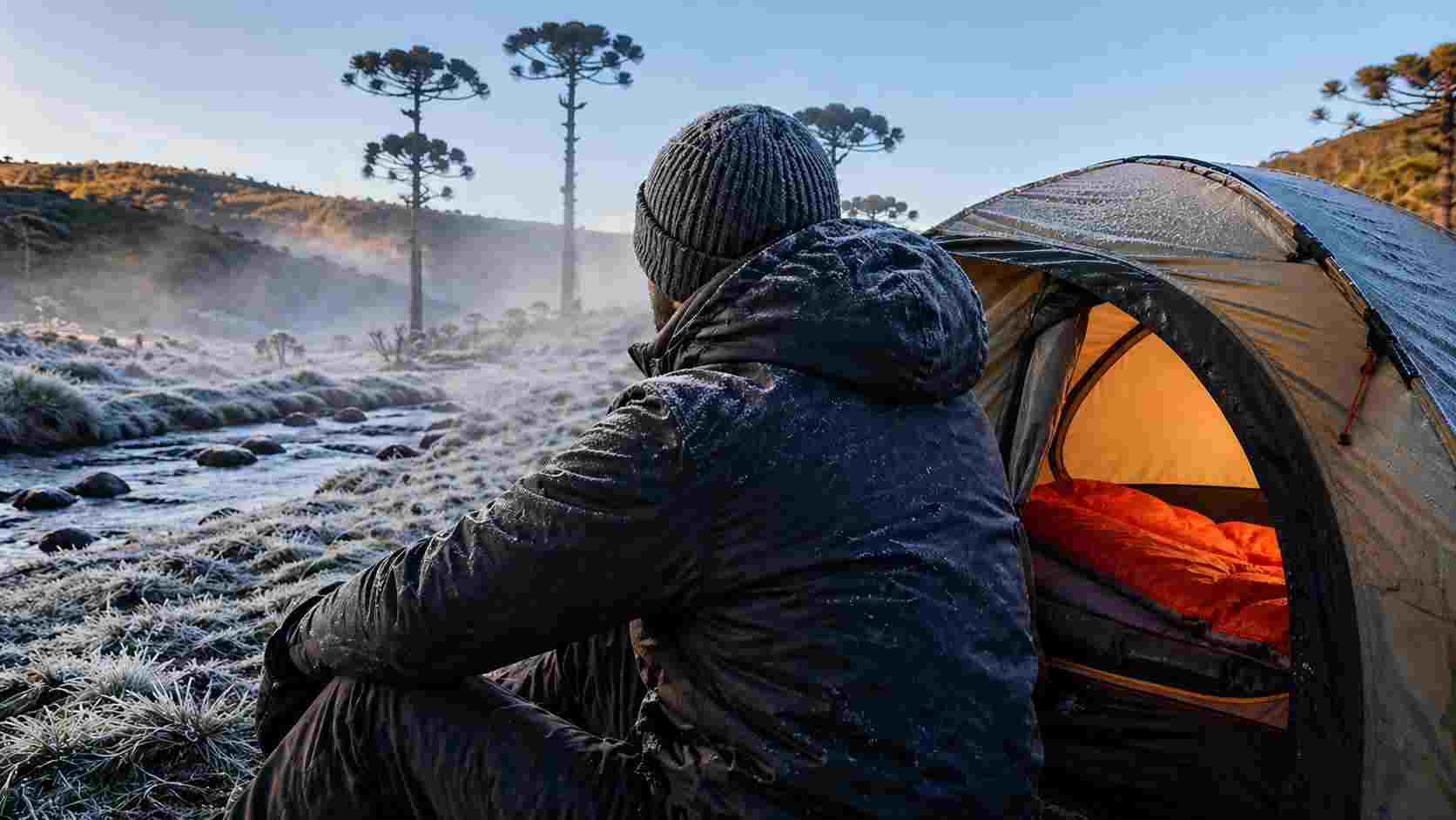 Acampamento em Urupema testa barraca, saco de dormir e itens térmicos durante frio, chuva e sensação negativa.
