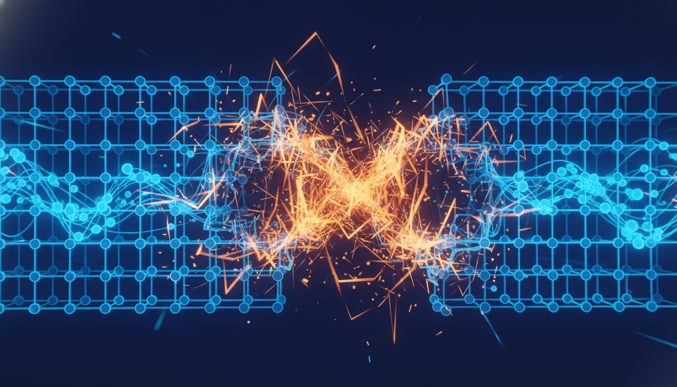 Visualização abstrata de elétrons fluindo por estrutura cristalina