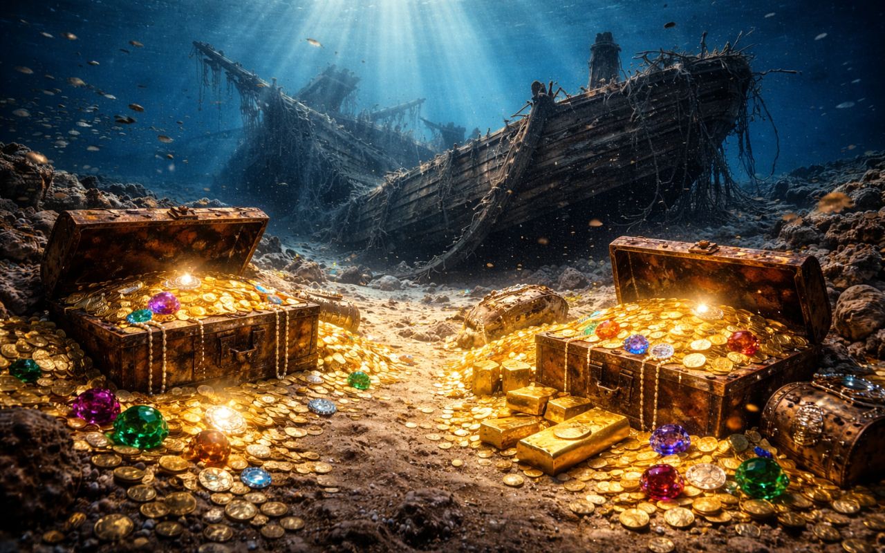 O Royal Merchant afundou em 1641 após um desastre no mar, levando uma enorme carga de moedas de prata, ouro e joias nunca recuperadas.