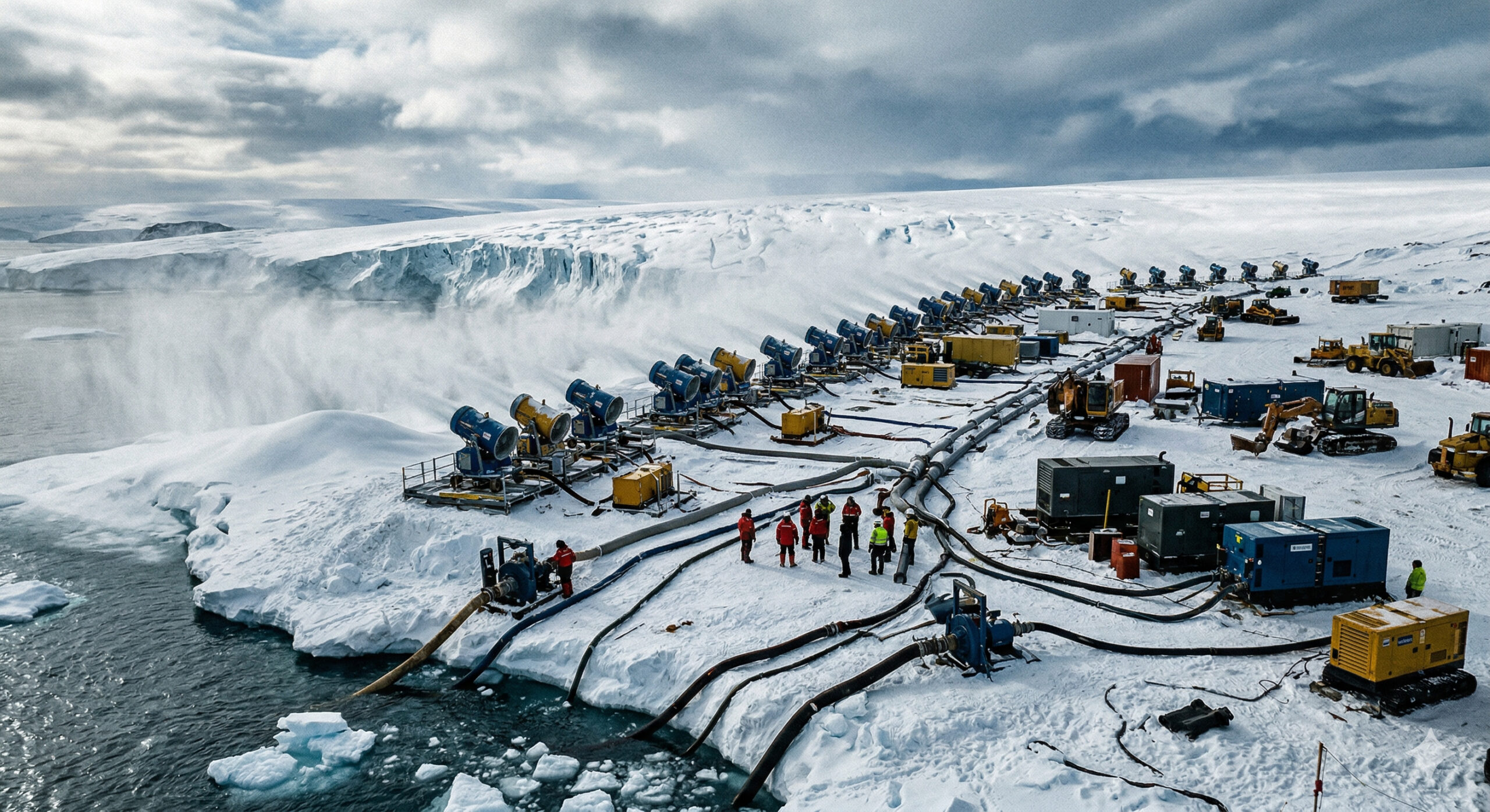Com 7,4 trilhões de toneladas de neve artificial bombeadas em 10 anos, uma operação extrema poderia estabilizar a camada de gelo da Antártida Ocidental e evitar uma subida do mar superior a 3 metros, mas exigiria canhões de neve, água do oceano e energia em escala quase industrial no fim do mundo