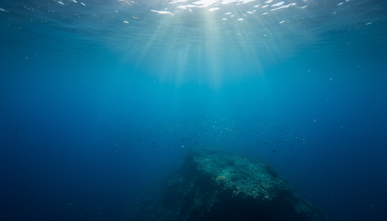 Oceano profundo com raios de luz penetrando a superfície