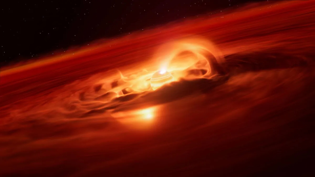 Impressão artística mostra Cha 1107-7626. Localizado a cerca de 620 anos-luz de distância, este planeta errante tem cerca de 5 a 10 vezes a massa de Júpiter e não orbita nenhuma estrela • ESO/L. Calçada/M. Kornmesser