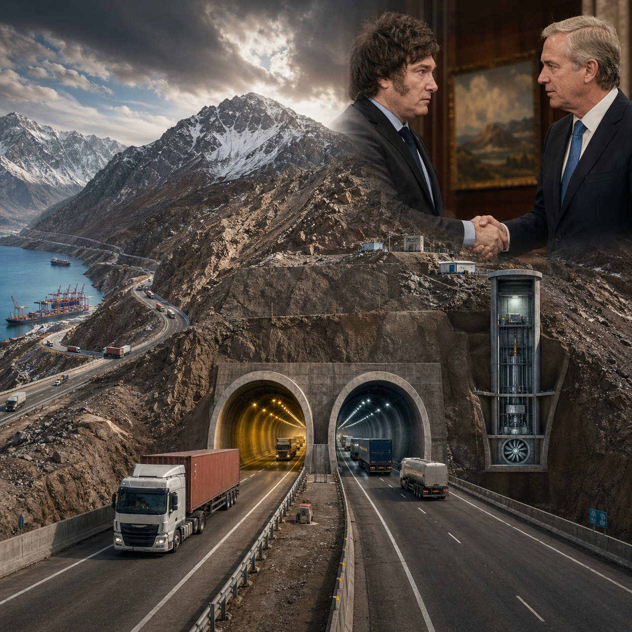 A 4.085 metros de altitude, o Túnel de Água Negra volta à prioridade em 2026 após encontro entre José Antonio Kast e Javier Milei com dois túneis paralelos de 13,9 km, poço de ventilação de 535 metros e corredor de cerca de US$ 1,5 bilhão para aproximar o Cone Sul do Pacífico