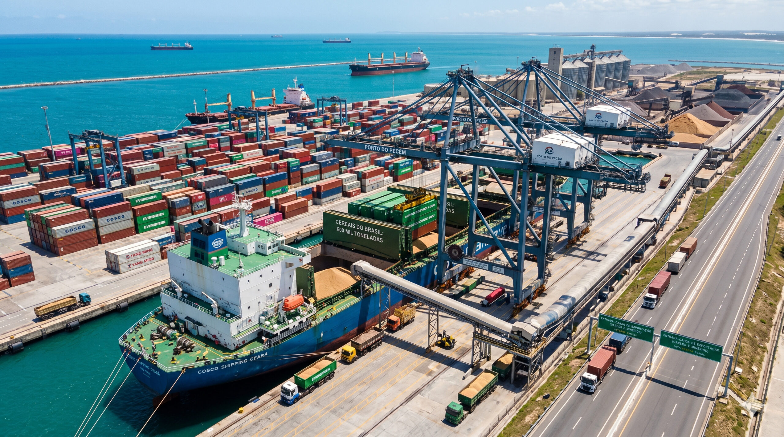 500 mil contêineres passaram pelo Porto do Pecém em um único ano, mas o que pode mudar o jogo para o Ceará é a rota com a China que traz produtos asiáticos na ida e abre espaço para exportar 600 mil toneladas na volta sem deixar o navio perder viagem
