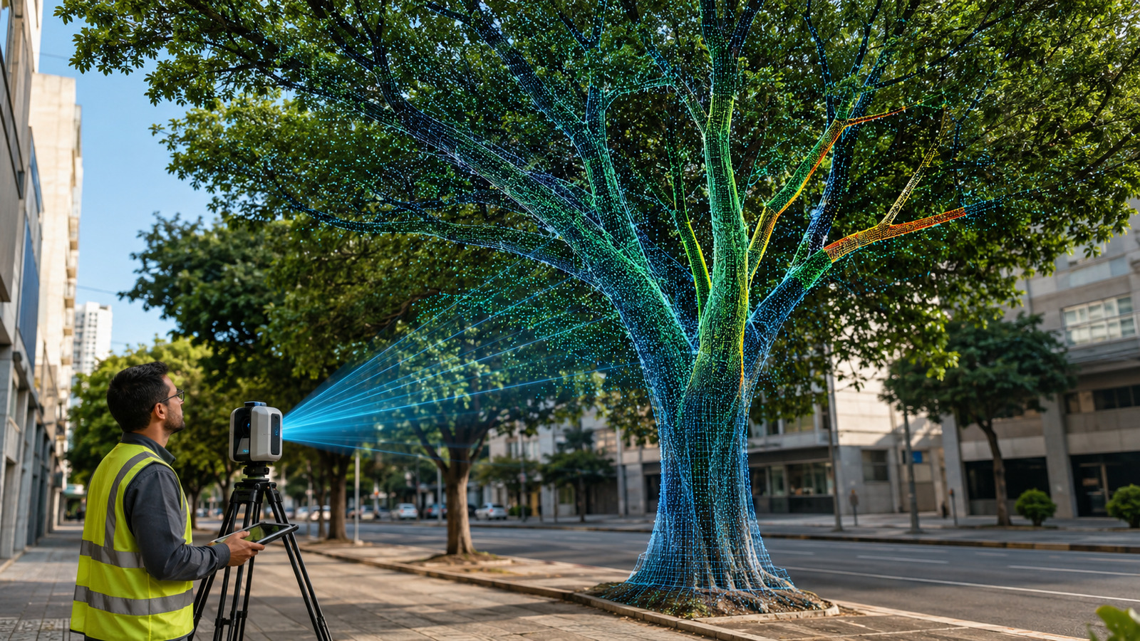Inovação em São Paulo usa laser para escanear árvores, calcular equilíbrio e tornar podas urbanas mais seguras