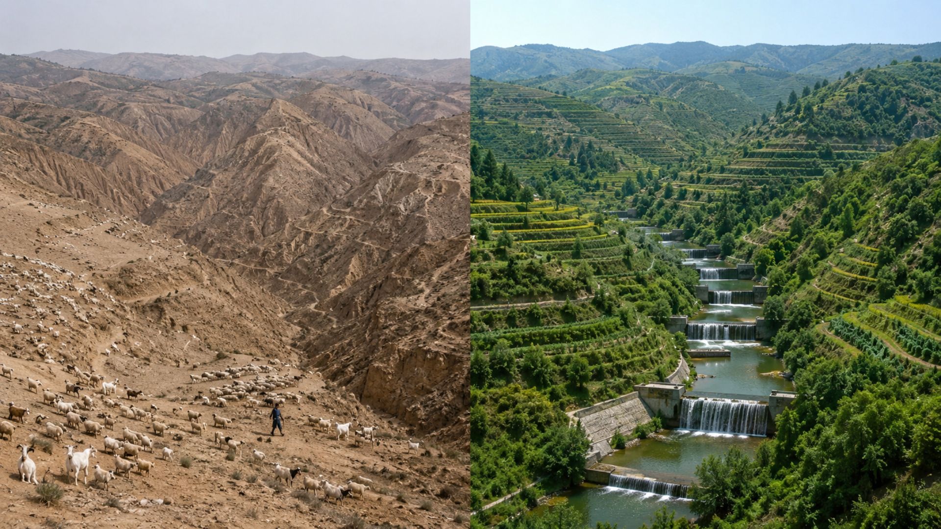 A China baniu o pastoreio e usou terraços e barragens para reverdecer o planalto mais erodido do mundo, que despejava 1,6 bilhão de toneladas de terra no Rio Amarelo.