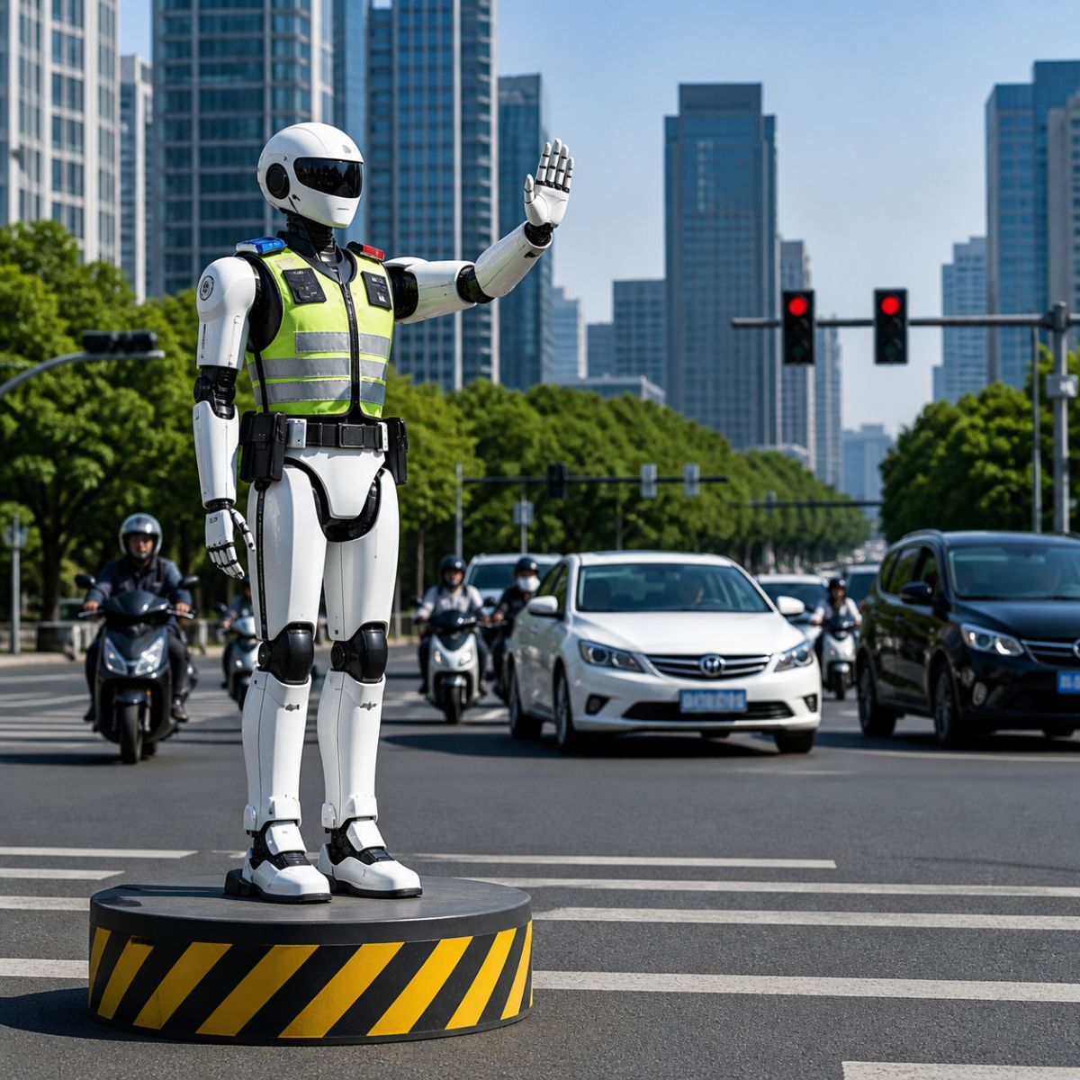 A China despregou robôs com IA em três cidades para fiscalizar o trânsito. As máquinas são piloto do feriado do Dia do Trabalhador em Hangzhou.