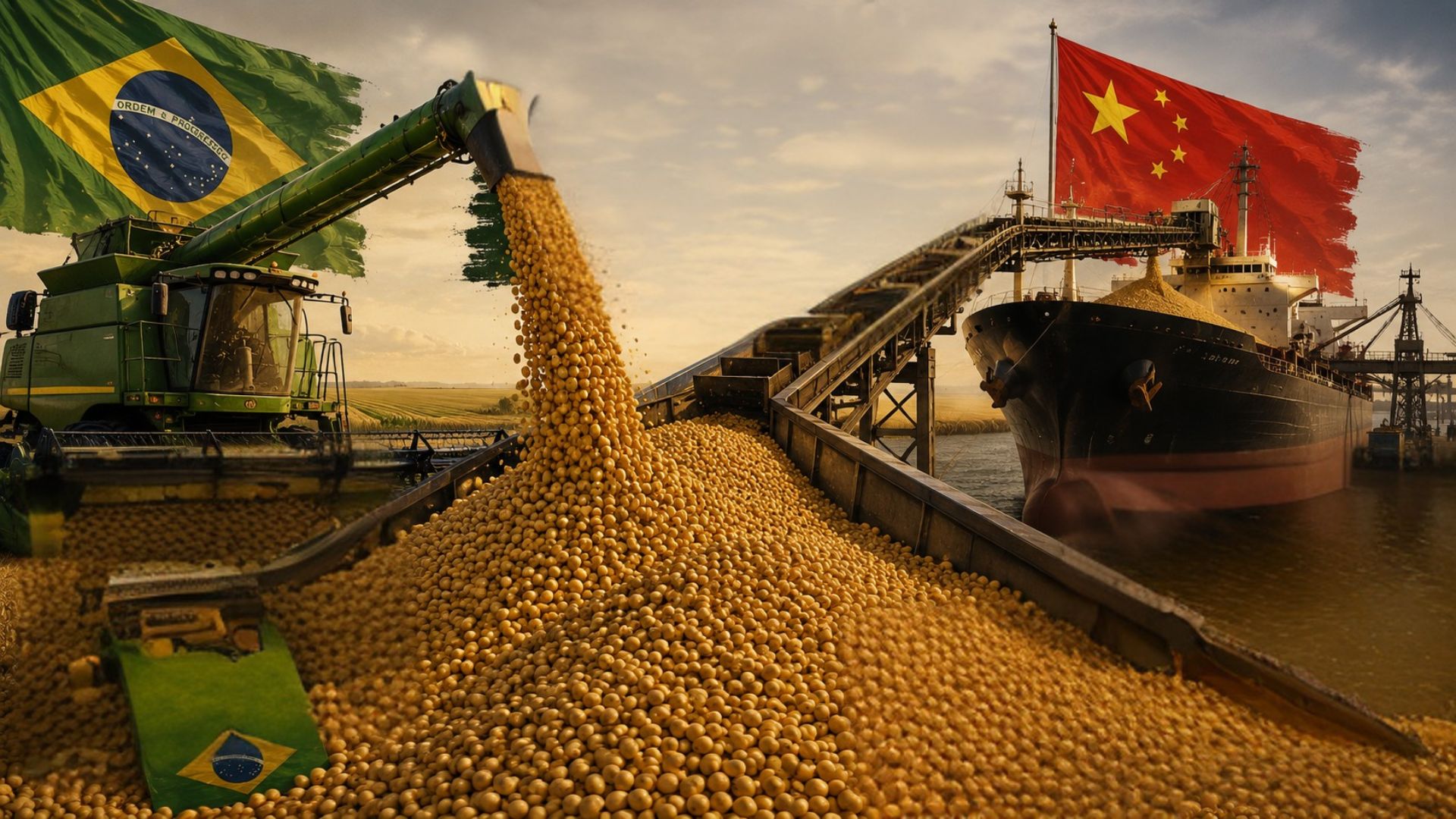 A China compra mais de 100 milhões de toneladas de soja por ano e mais de 70% vem do Brasil, que bateu recorde de exportações em 2025 enquanto a guerra tarifária afastava os chineses da soja americana.