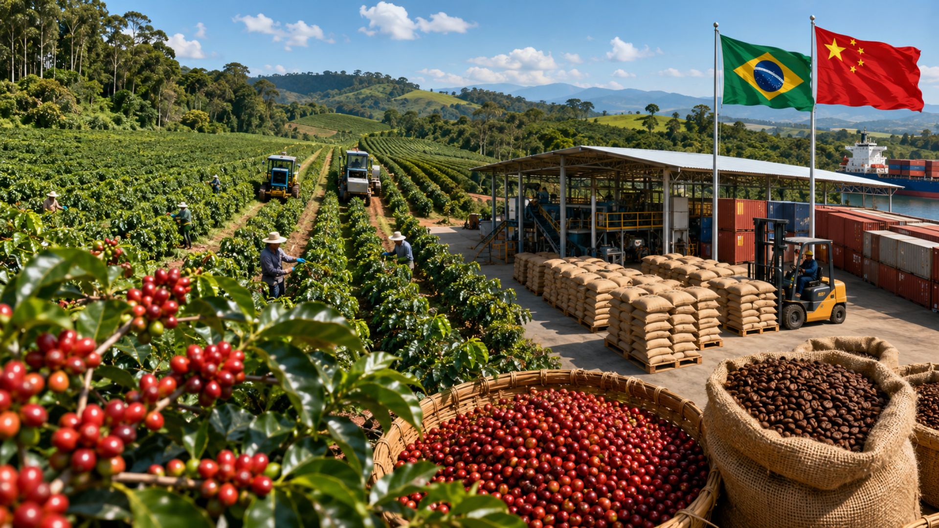 Exportações de café do Brasil para a China multiplicaram por 12. Safra recorde de 66 milhões de sacas reforça a produção para atender 300 milhões de consumidores.
