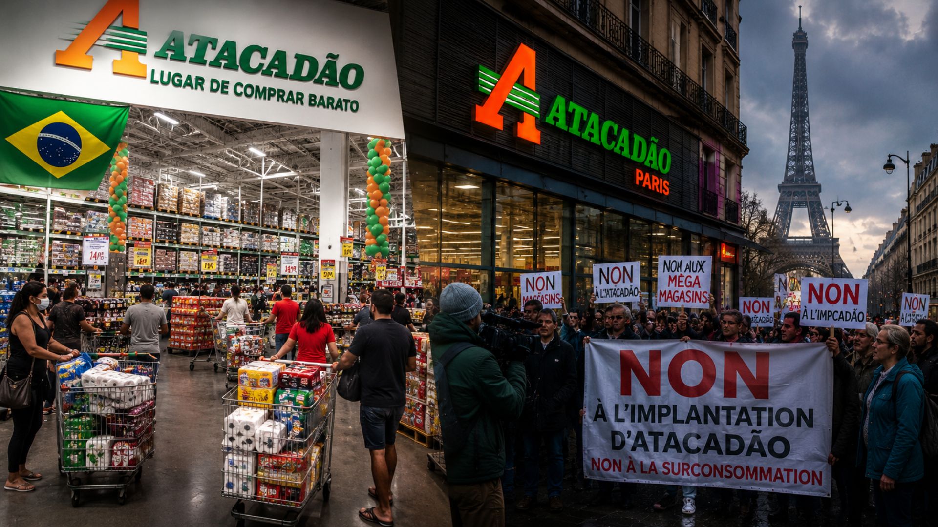 O Atacadão, modelo de atacarejo criado no Brasil, virou estratégia global do Carrefour e chegou à Grande Paris em 2024 sob protestos de moradores e políticos.