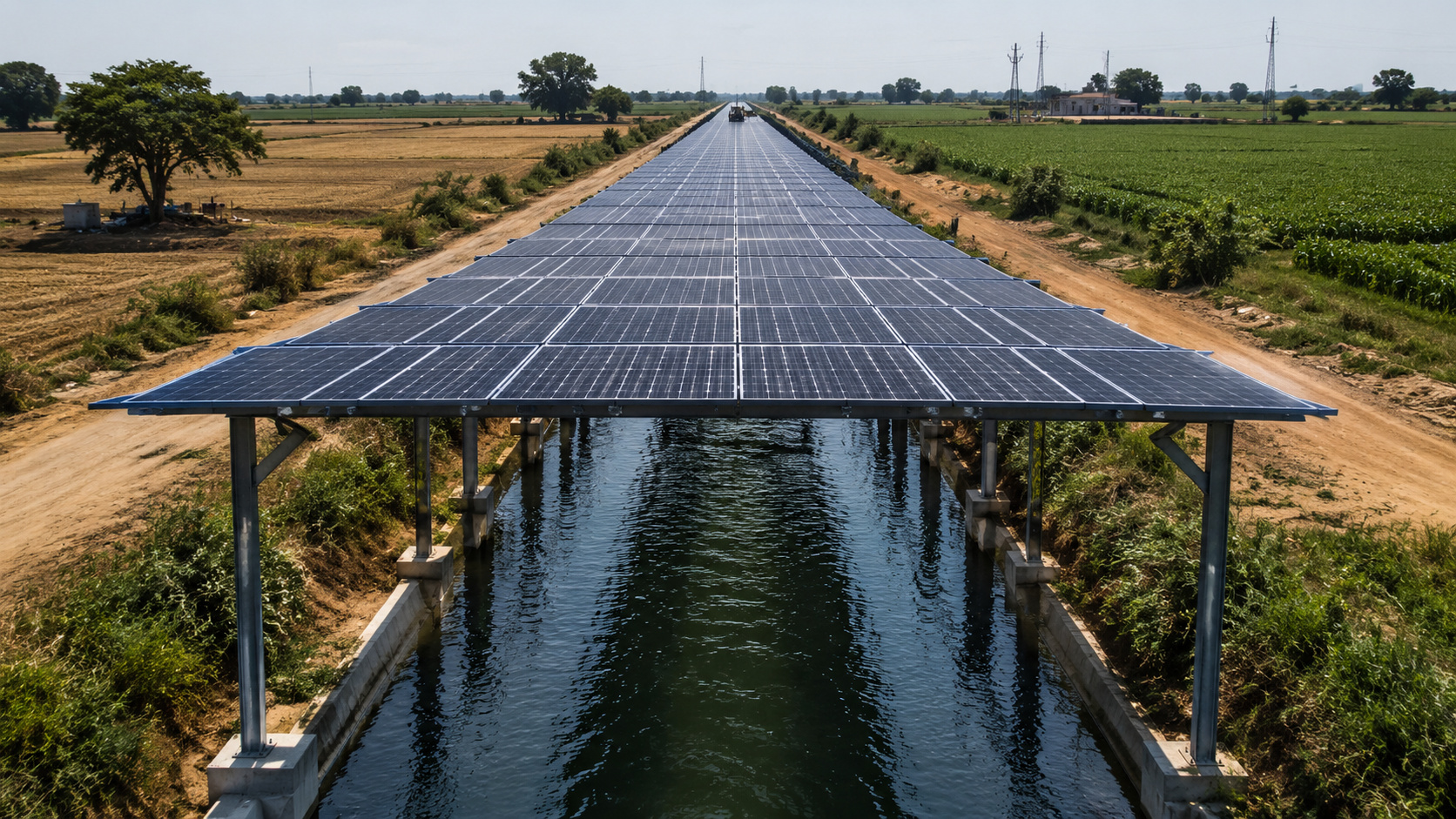 A experiência em Gujarat mostra como painéis solares em canais de irrigação podem gerar energia solar