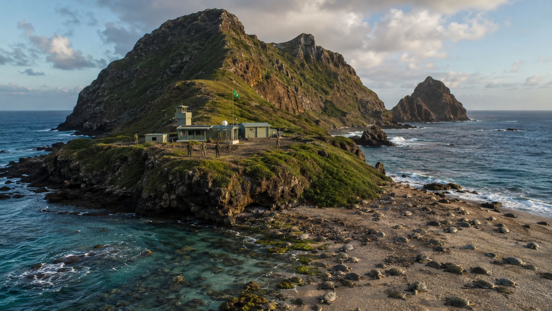 A Ilha da Trindade é uma ilha vulcânica brasileira a mais de 1.100 km do ES, sem civis, com 32 militares em rodízio e o maior berçário de tartarugas-verdes do país.