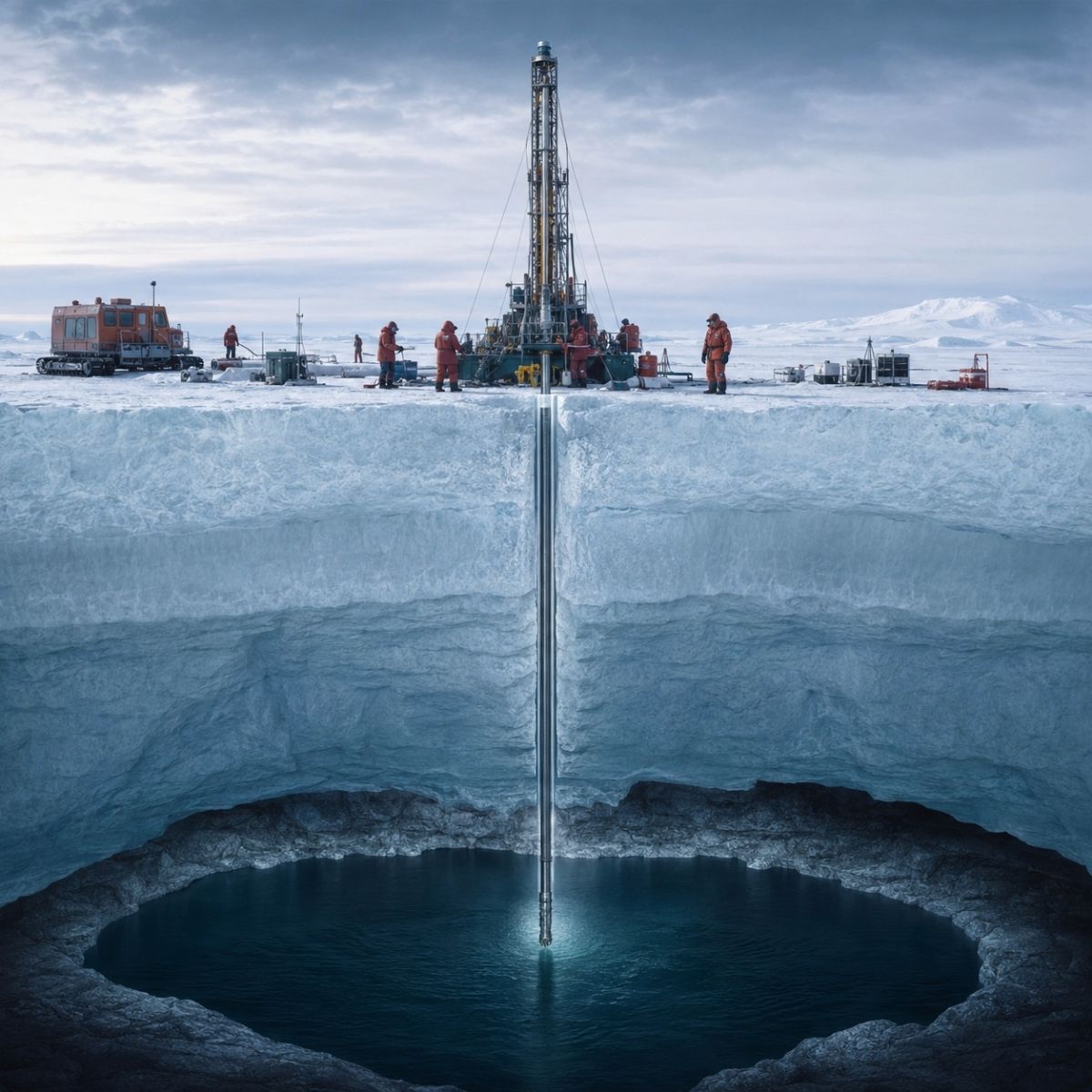 Perfuração de 22 anos atingiu o Lago Vostok sob 4 km de gelo na Antártida. Lago isolado por 15-25 milhões de anos. Achados de vida são disputados. Entenda.