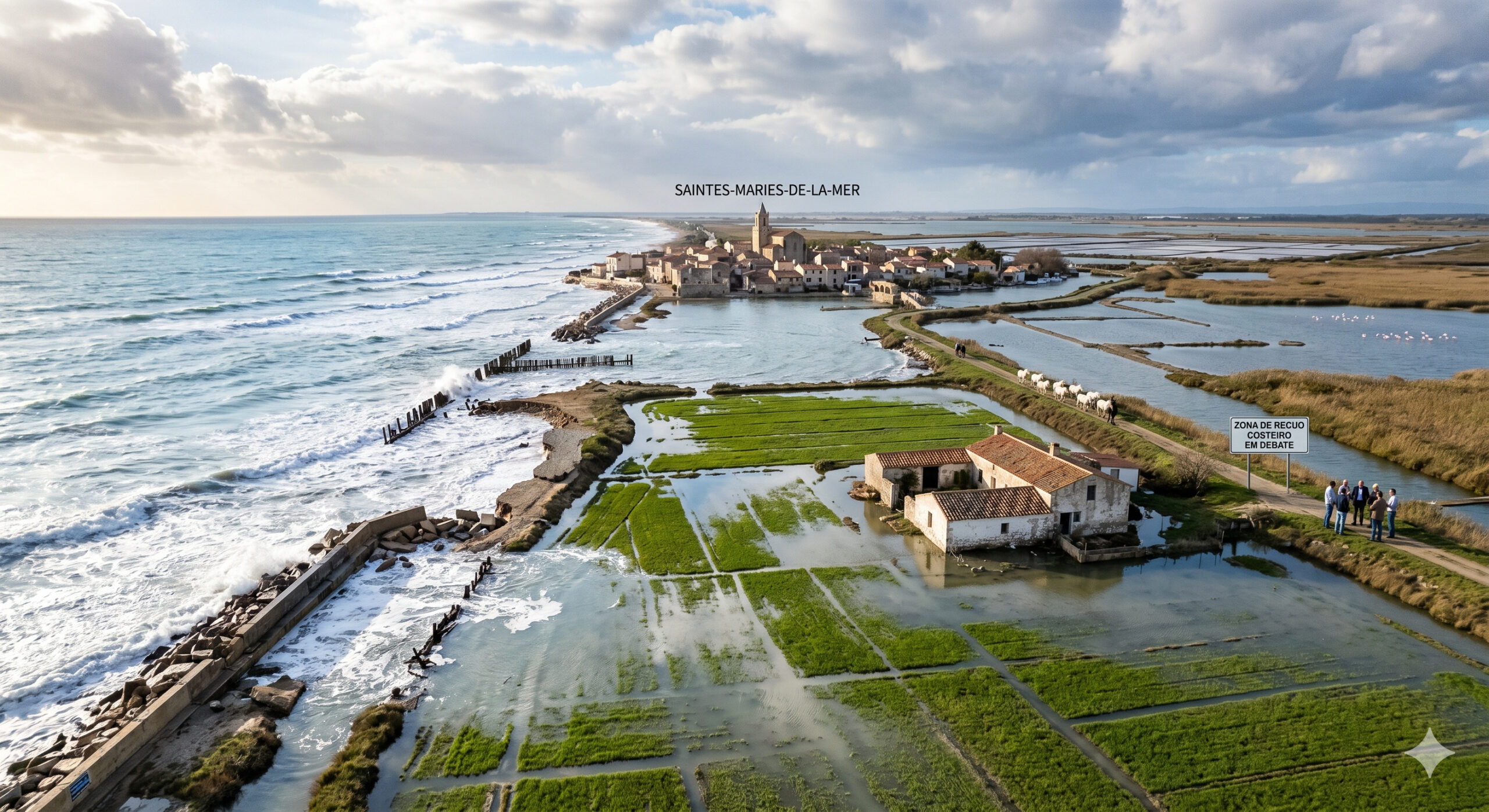 A região francesa onde o mar avança até 5 metros por ano coloca 91% de uma cidade no mapa de risco: Camargue luta para salvar casas, arrozais, rebanhos e patrimônio antes de recuar