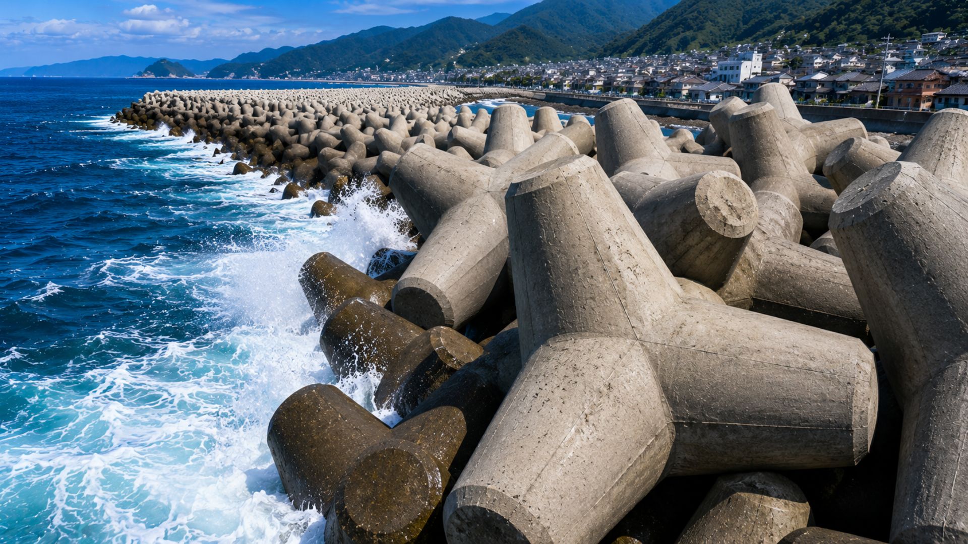 Blocos de concreto de até 80 toneladas em formato de quatro braços viraram a arma do Japão contra o oceano e se espalharam por Marrocos, Maldivas, Brasil e o mundo.