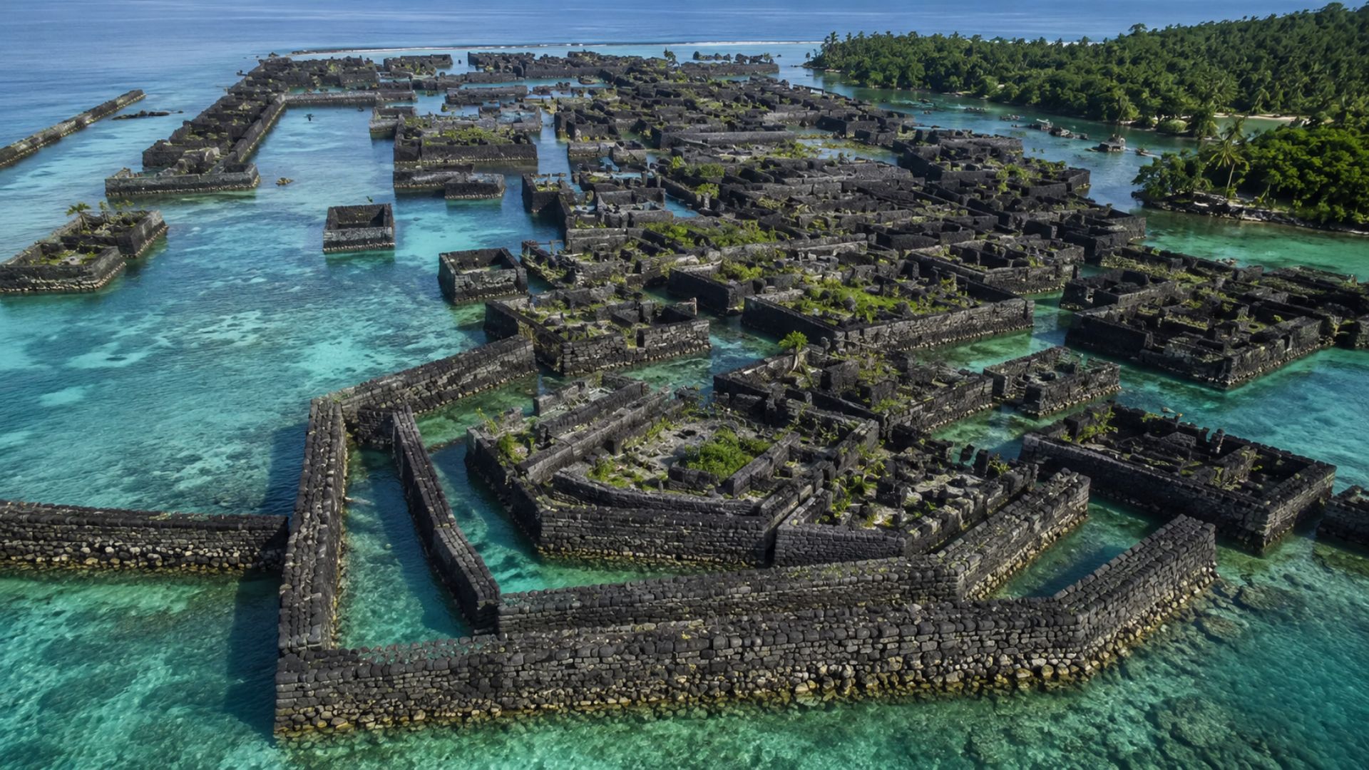Nan Madol é a cidade erguida sobre ilhas artificiais com basalto vulcânico há 800 anos. Patrimônio Mundial da UNESCO, hoje está ameaçada pelo mar.