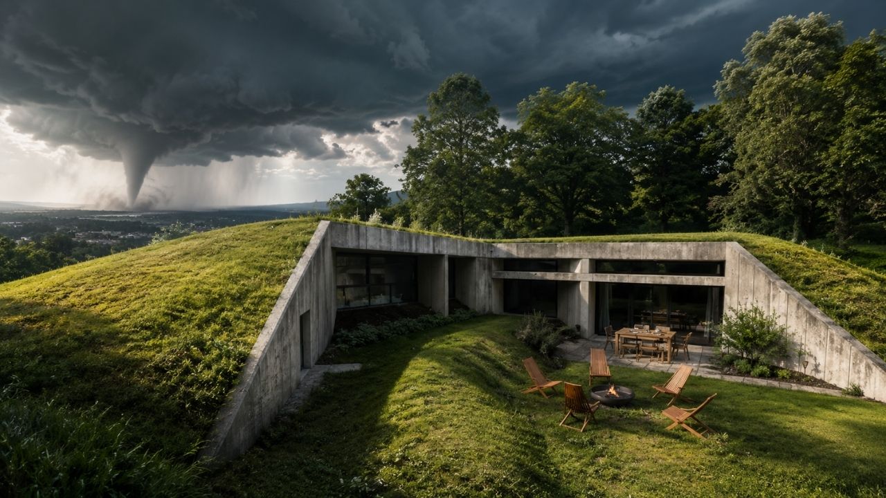 Casa subterrânea de concreto quase invisível nos EUA fica escondida sob uma colina, suporta 250 libras por pé quadrado e sobreviveu a tornado F4 enquanto vizinhos perderam tudo em (2)