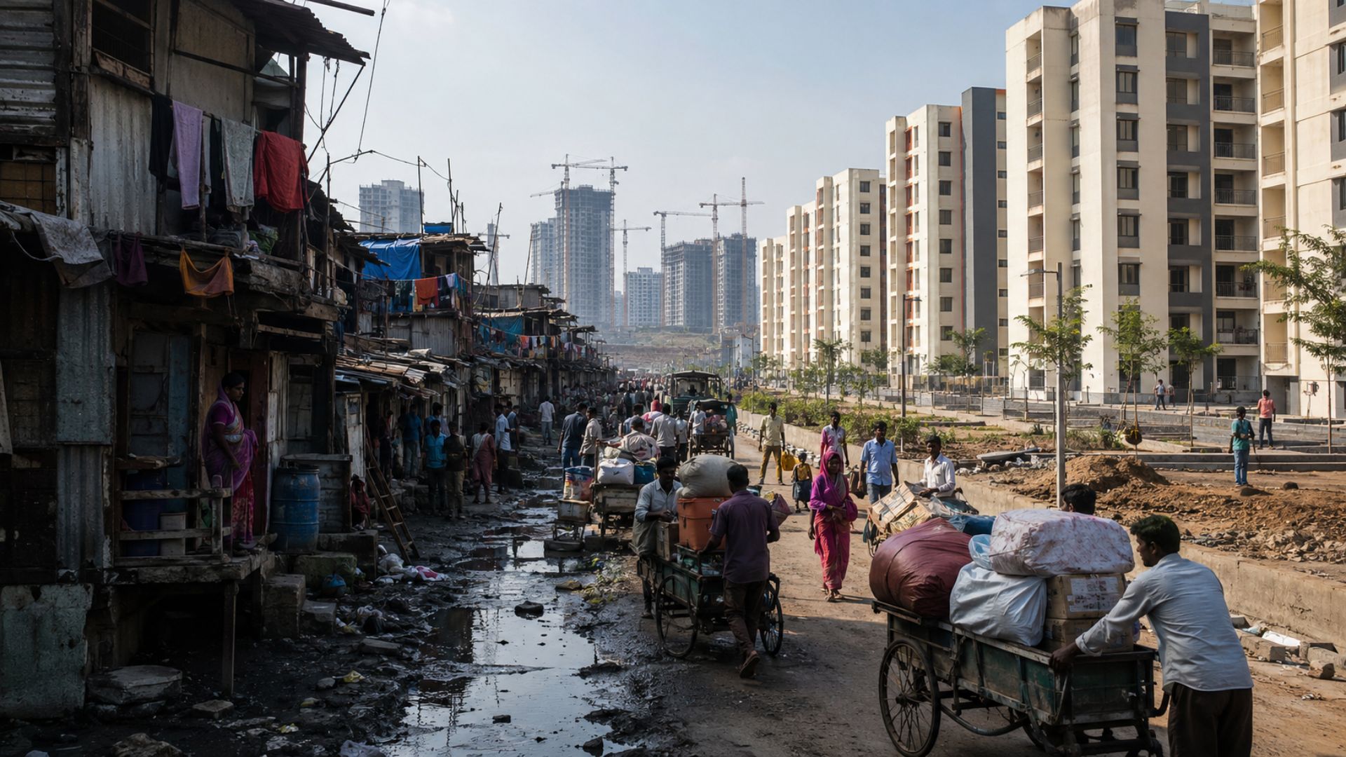 Dharavi, maior favela da Ásia, será transformada em projeto de revitalização do grupo Adani em Mumbai. Moradores enfrentam realocação e incerteza.