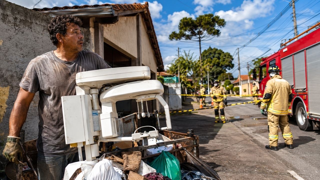 Catador encontra aparelho de raio-X odontológico descartado como lixo comum em Curitiba, leva equipamento para casa e aciona bombeiros, que isolam a área até Vigilância (2)